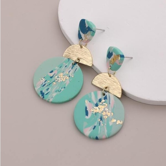 Mint green boho clay drop dangle earrings - Picture 1 of 4